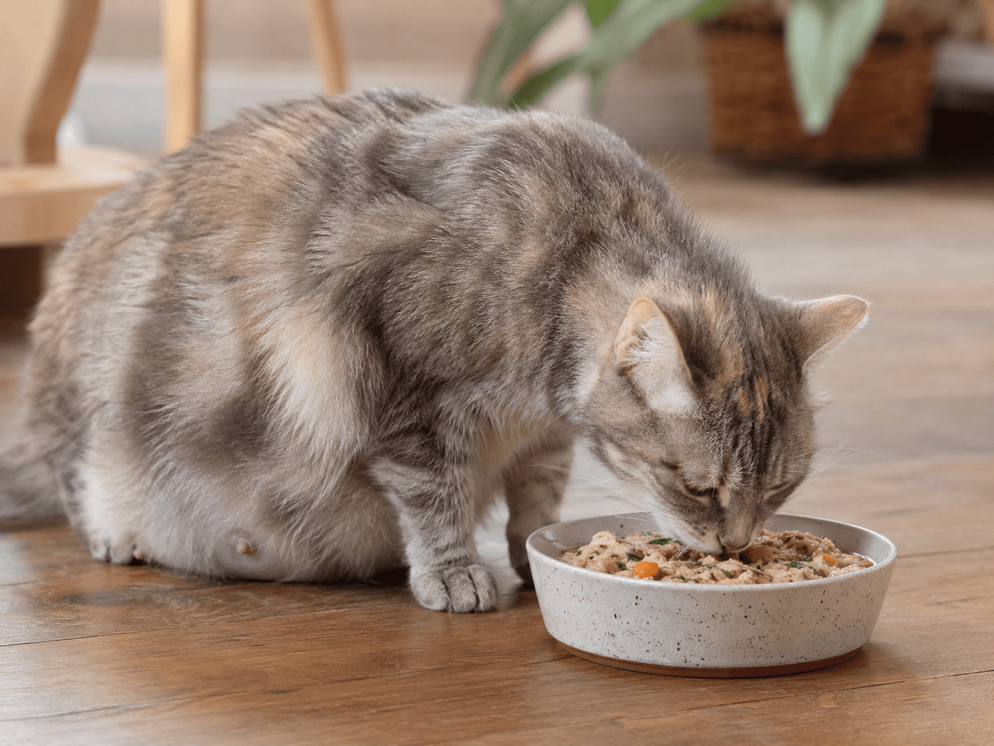 Pregnant cat eating a nutritious diet to support a healthy pregnancy.